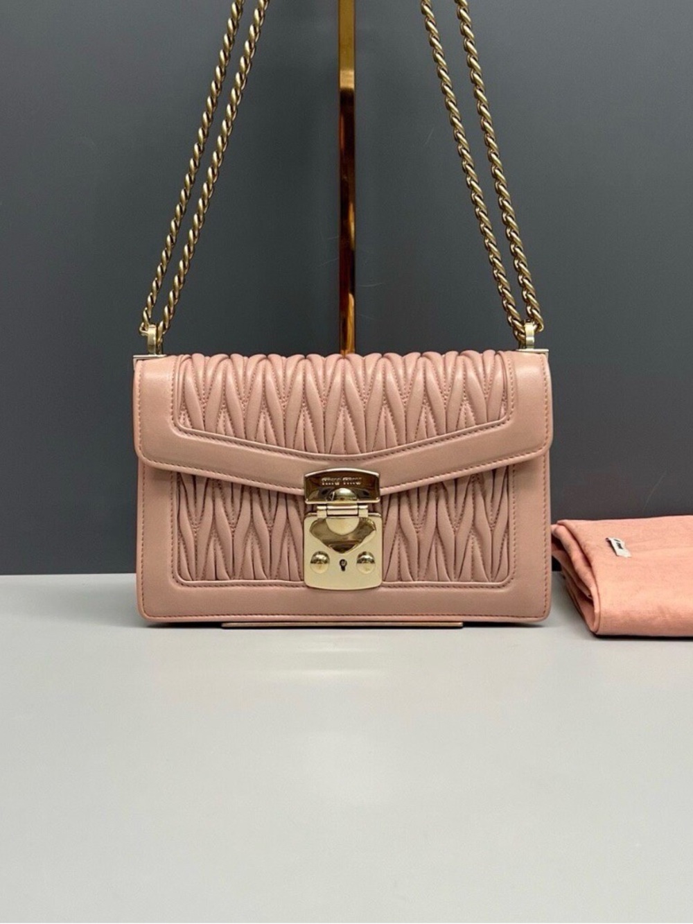 Miu Miu Blush Quilted Leather Shoulder Bag with Gold Chain